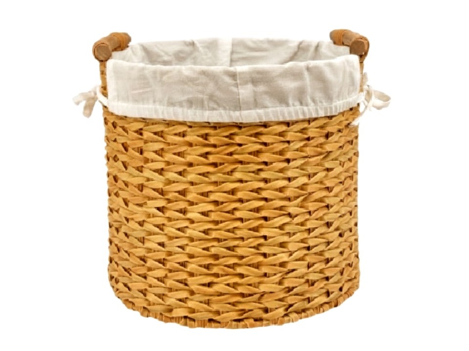 Top-tier Round PE Water Hyacinth Woven Basket with Wood Handles and Liner
